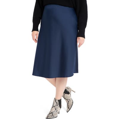 Plus Size Eloquii Satin Midi Skirt, Blue