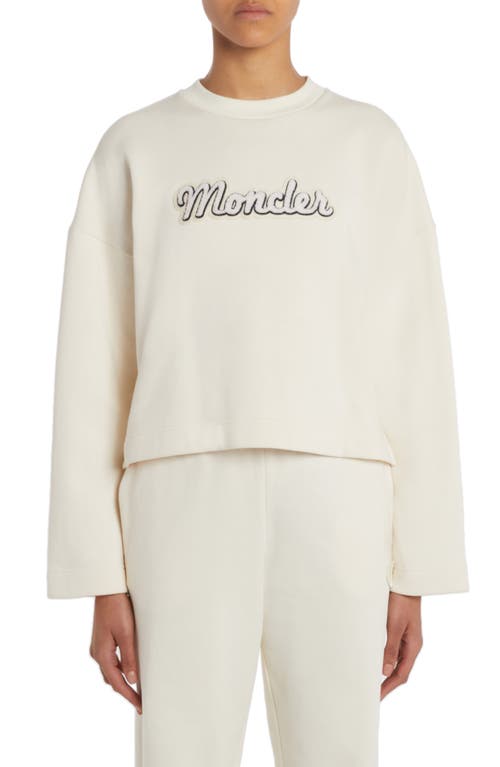 Moncler Logo Appliqué Crop Sweatshirt White at Nordstrom,