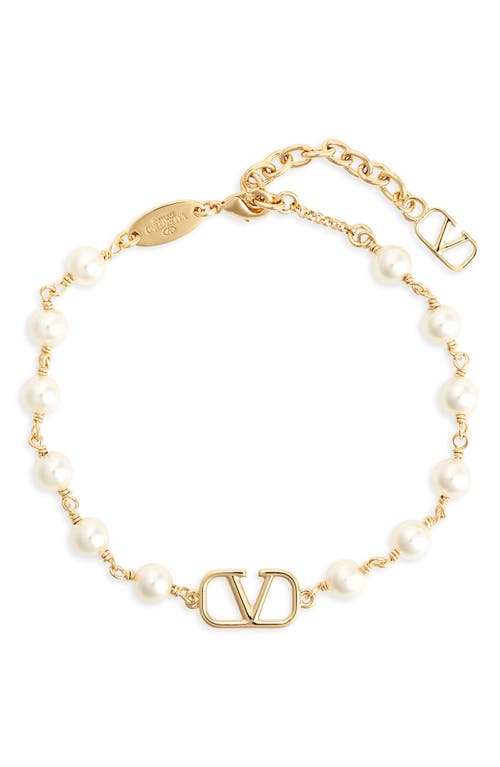 Valentino Garavani Vlogo Signature Imitation Pearl Bracelet In Gold
