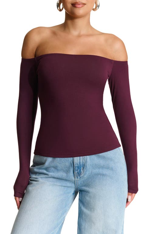 Naked Wardrobe Butter Off the Shoulder Top in Dark Plum 