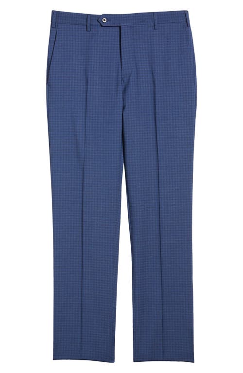 Parker Flat Front Box Check Stretch Wool Pants in Blue