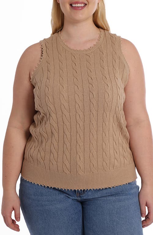 Frayed Cable Knit Cotton Sweater Tank in Brown Sugar