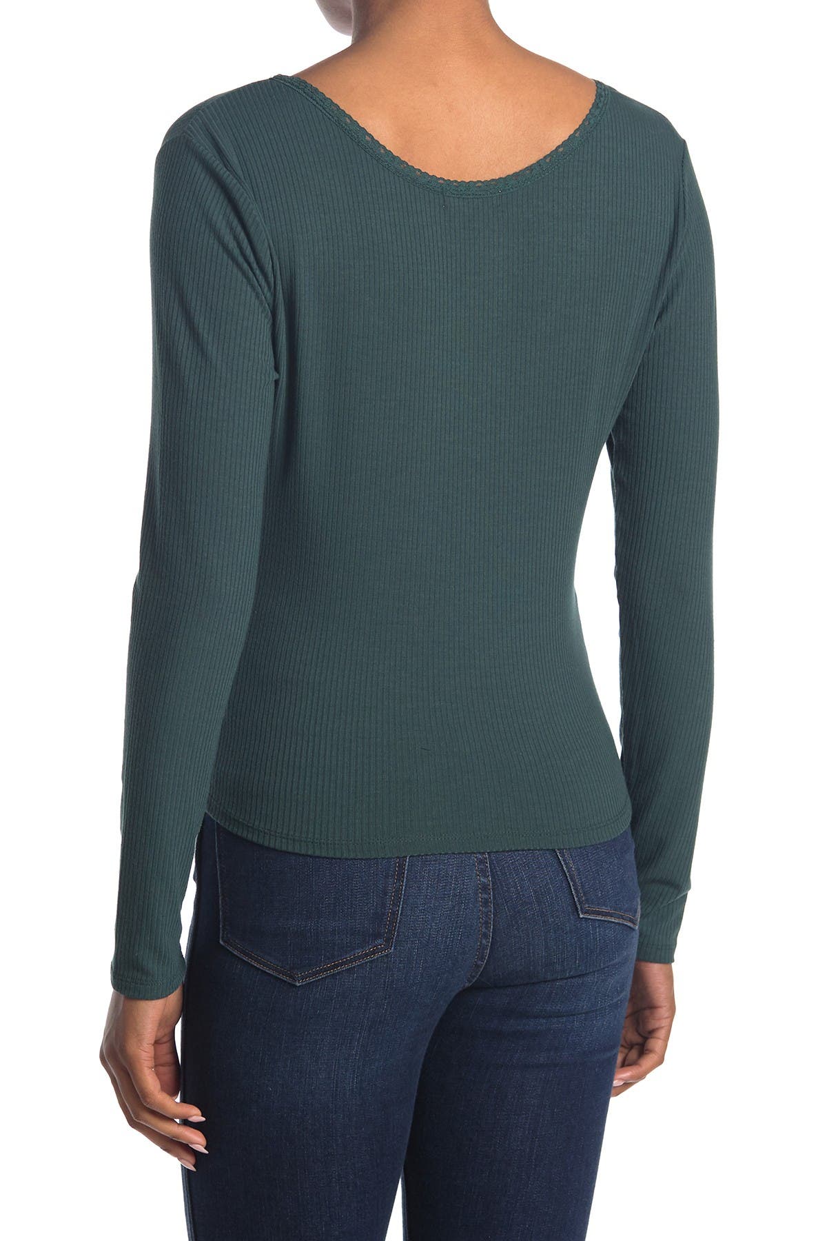 Abound Scoop Neck Long Sleeve Lace Trim T-shirt In Green