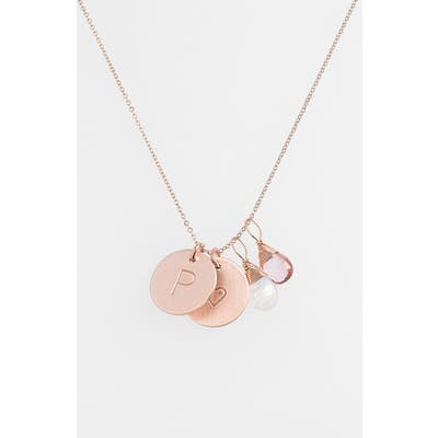 Nashelle 14K-Gold Fill Heart Disc, Moonstone & Pink Quartz Initial Necklace