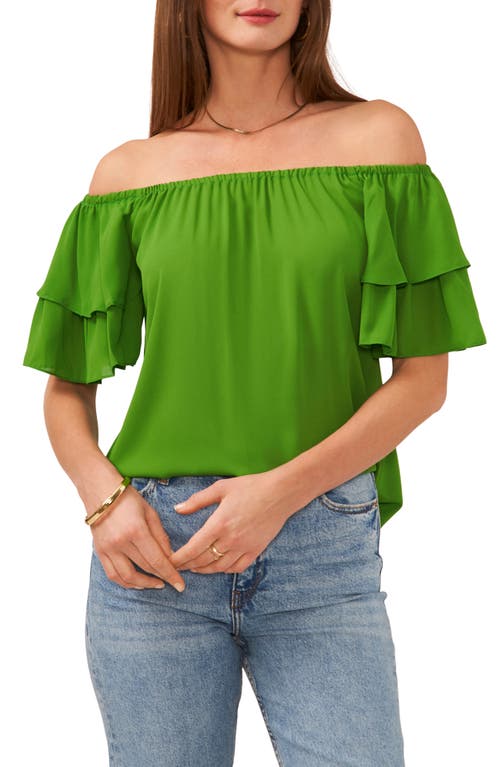 Vince Camuto Tiered Sleeve Off the Shoulder Georgette Top Salted Lime at Nordstrom,