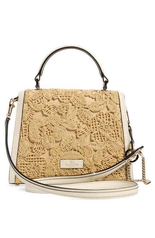 Shop Valentino Garavani Vsling Floral Macramé Shoulder Bag In Naturale/ivory