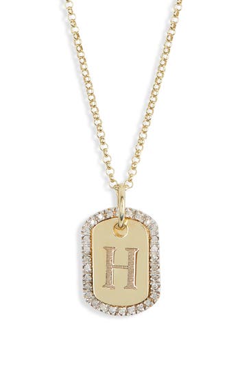 Meshmerise Diamond Initial Dog Tag Pendant Necklace In Yellow-h