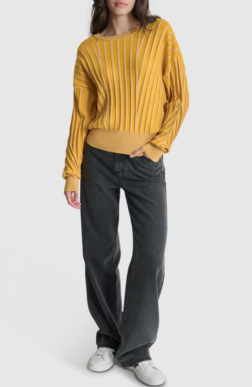 Shop Dkny Transfer Stitch Sweater In Goldenrod/vanilla Bean