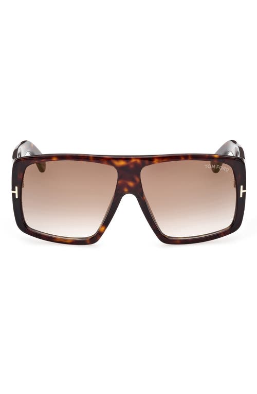 Tom Ford Raven 60mm Square Sunglasses In Dark Havana/gradient Brown