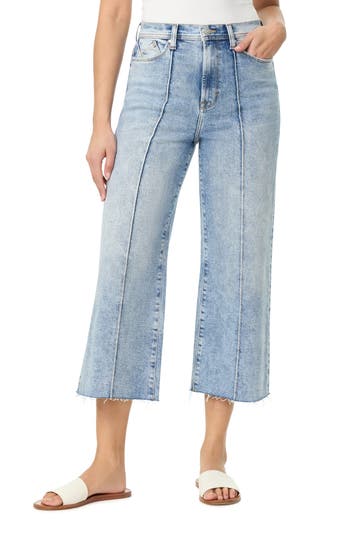 Kensie High Waist Pintuck Crop Raw Hem Jeans In Blue