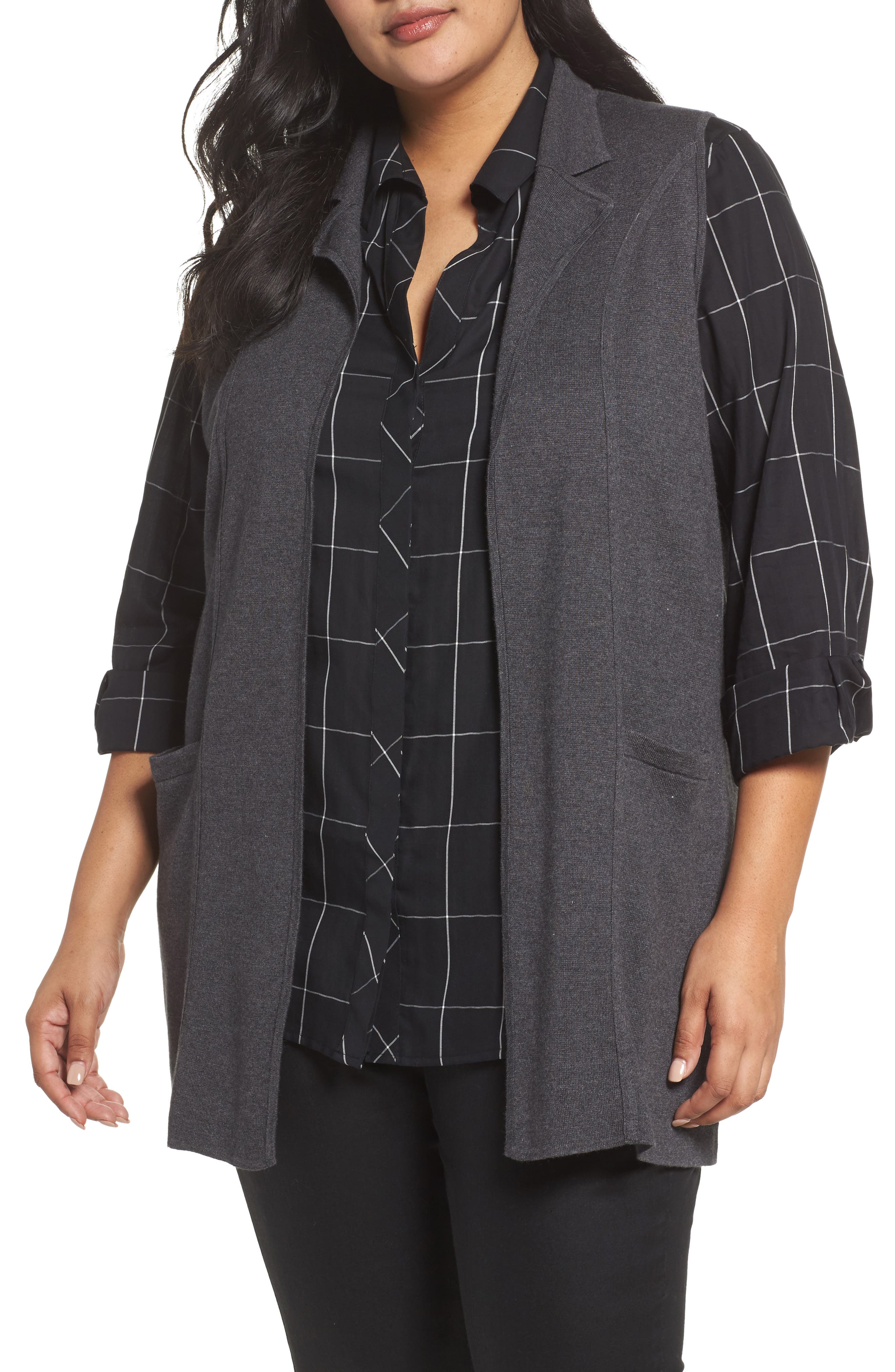 Plus Size Foxcroft Jodi Longline Sweater Vest, Grey