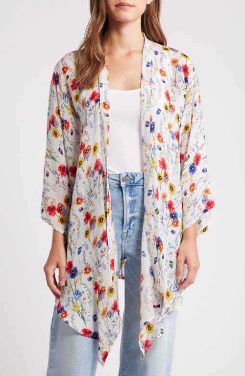 Shop Apny Floral Open Front Jacket In White Multi