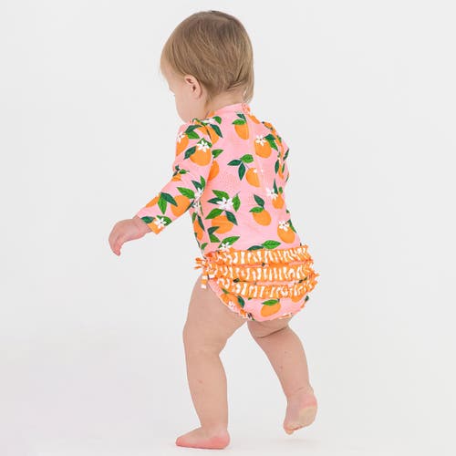 Shop Rufflebutts Toddler Girls Long Sleeve Upf50+ One Piece Rash Guard In Orange You The Sweetest