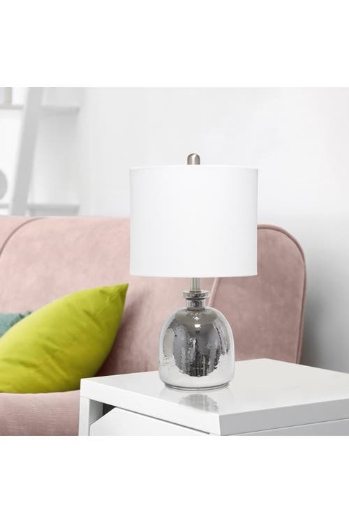 Shop Lalia Home Metallic Gray Hammered Glass Jar Table Lamp With White Linen Shade In Metallic Gray/white