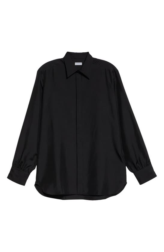 Shop Burberry Oversize Silk Button-up Shirt In Black