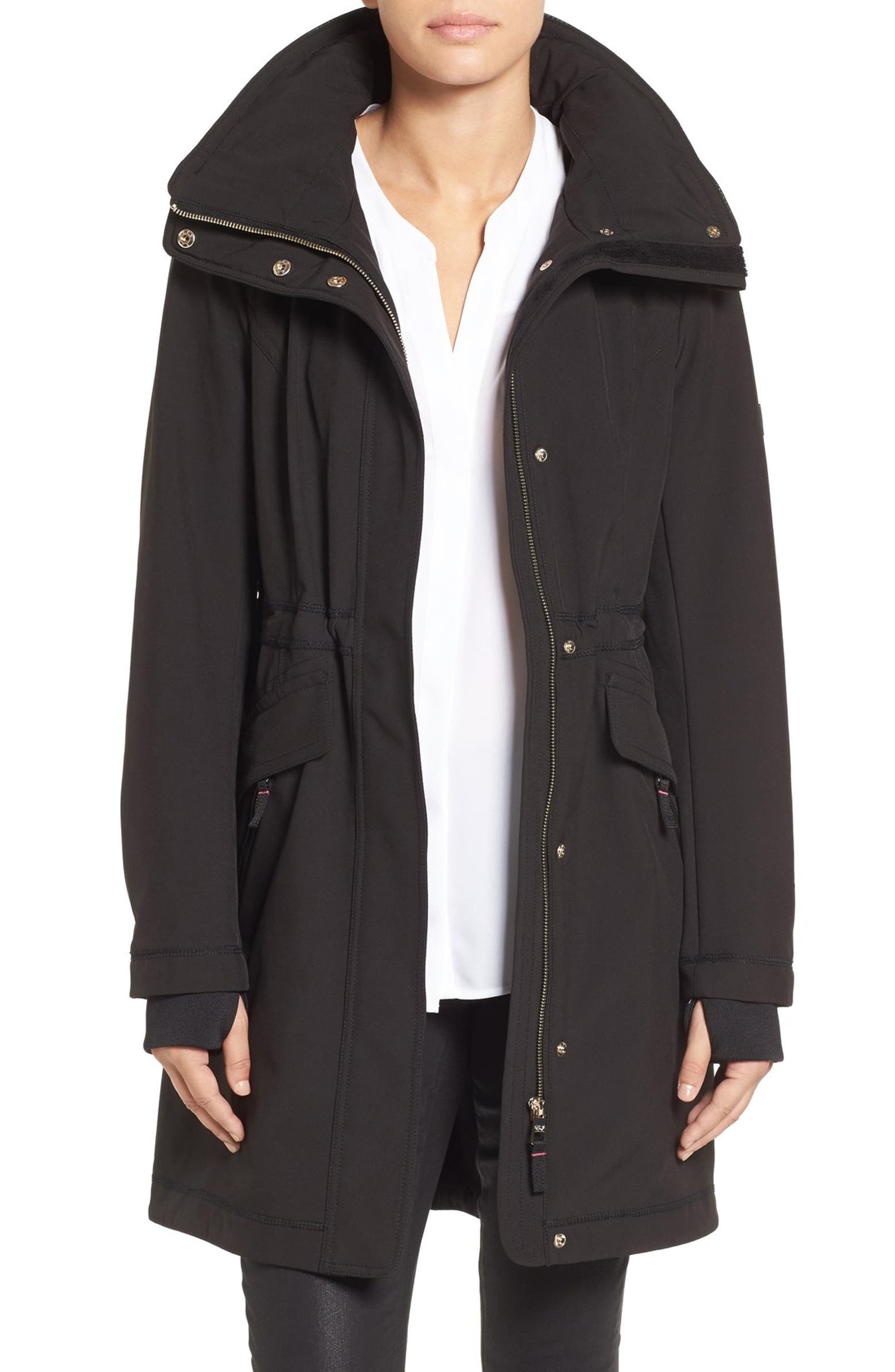 Eliza J Soft Shell Hooded Raincoat | Nordstrom