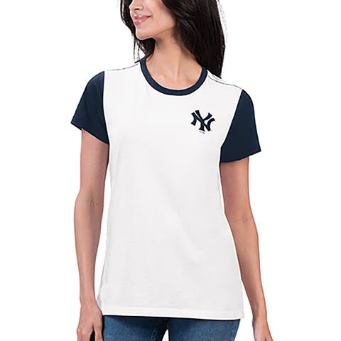 Women's New York Yankees G-III 4Her by Carl Banks Gray/Navy Goal Line  Raglan V-Neck T-Shirt
