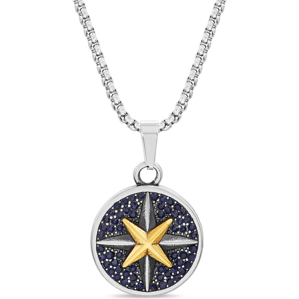 Nautica Stainless Steel Pavé Compass Pendant Necklace In Metallic