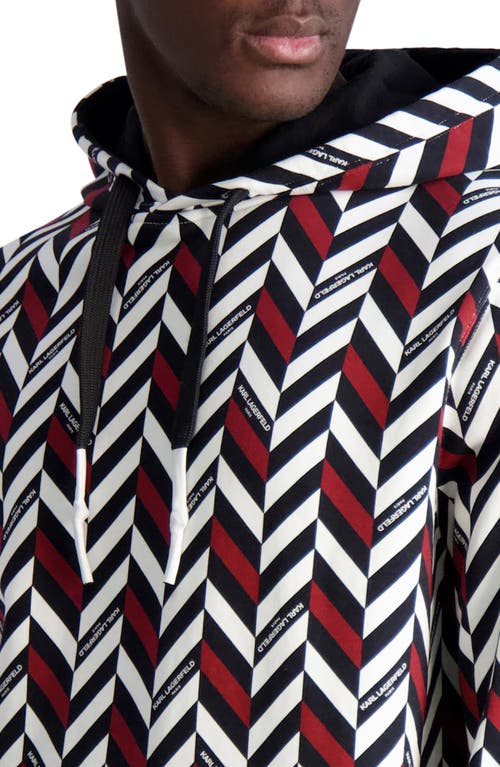 Shop Karl Lagerfeld Paris Herringbone Logo Hoodie In Red/white/black