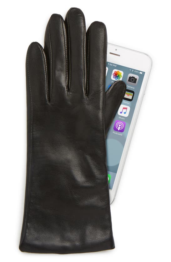 Shop Nordstrom Cashmere Lined Leather Touchscreen Gloves In Black