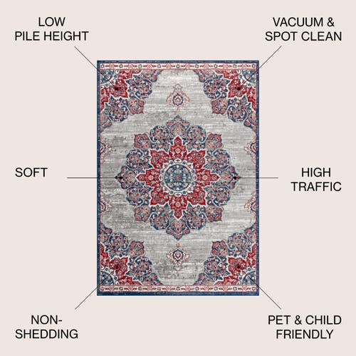 Jonathan Y Modern Persian Vintage Moroccan Medallion Area Rug In Navy/red