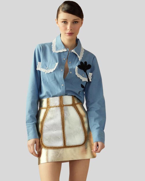 Cynthia Rowley Women's Floral Appliquè Cotton Shirt In Blue