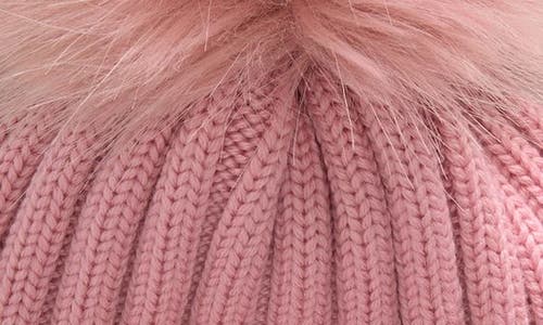 Moncler Virgin Wool Rib Beanie With Faux Fur Pompom In Pastel Pink