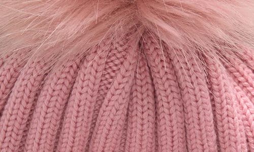 Shop Moncler Virgin Wool Rib Beanie With Faux Fur Pompom In Pastel Pink