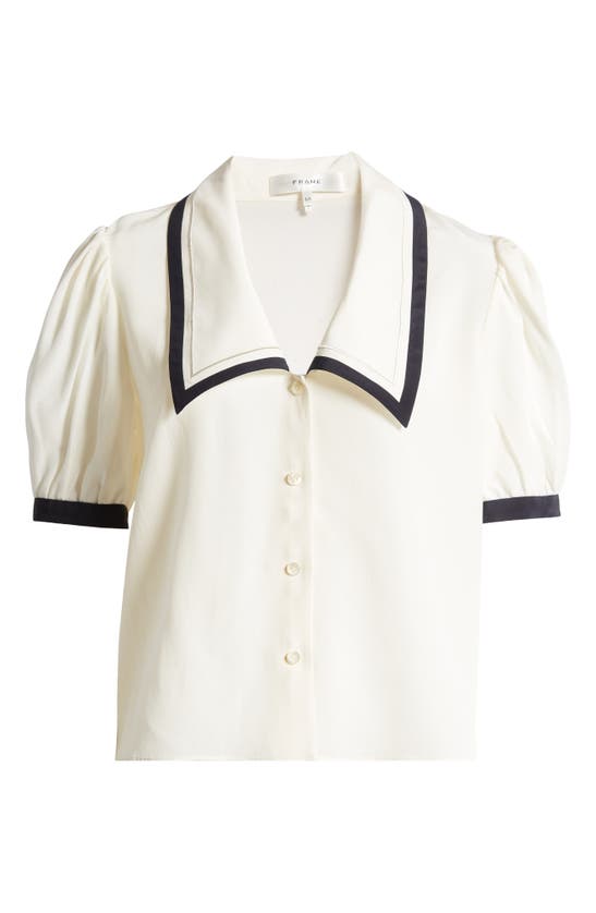 Shop Frame Sailor Puff Sleeve Silk Button-up Shirt In Cream Multi