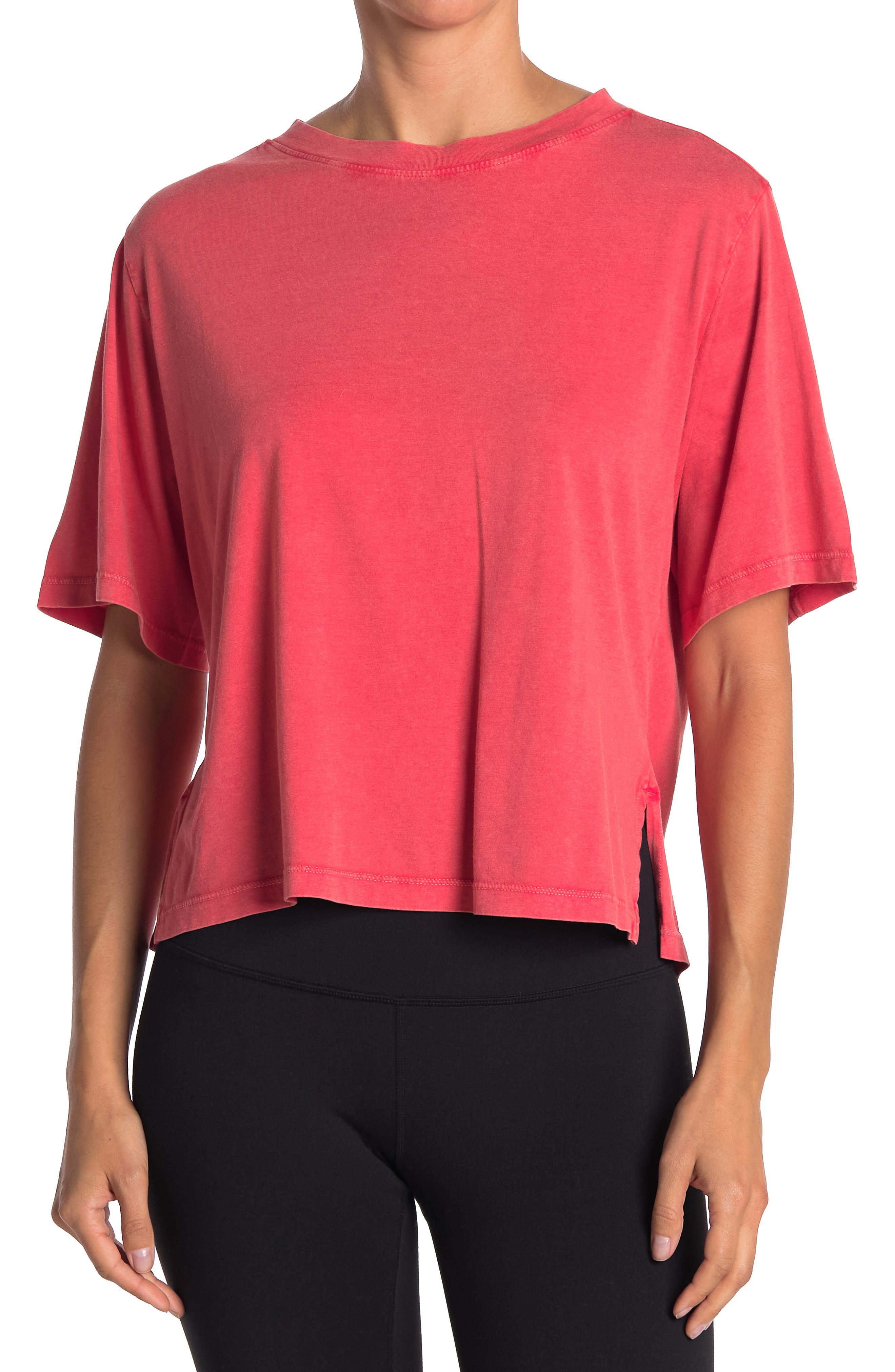 Z By Zella Free Ride Washed T-shirt In Red Hibiscus
