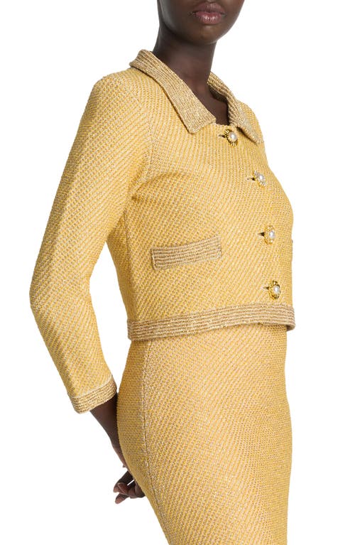 Shop St John St. John Evening Sequin Twill Knit Jacket In Golden Rod/light Khaki Multi