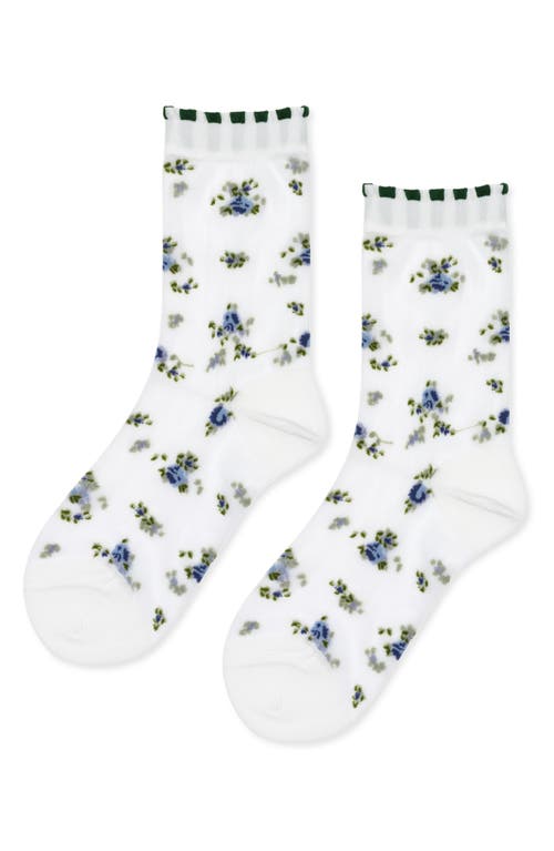 Shop Hansel From Basel Ashley Floral Sheer Crew Socks In White