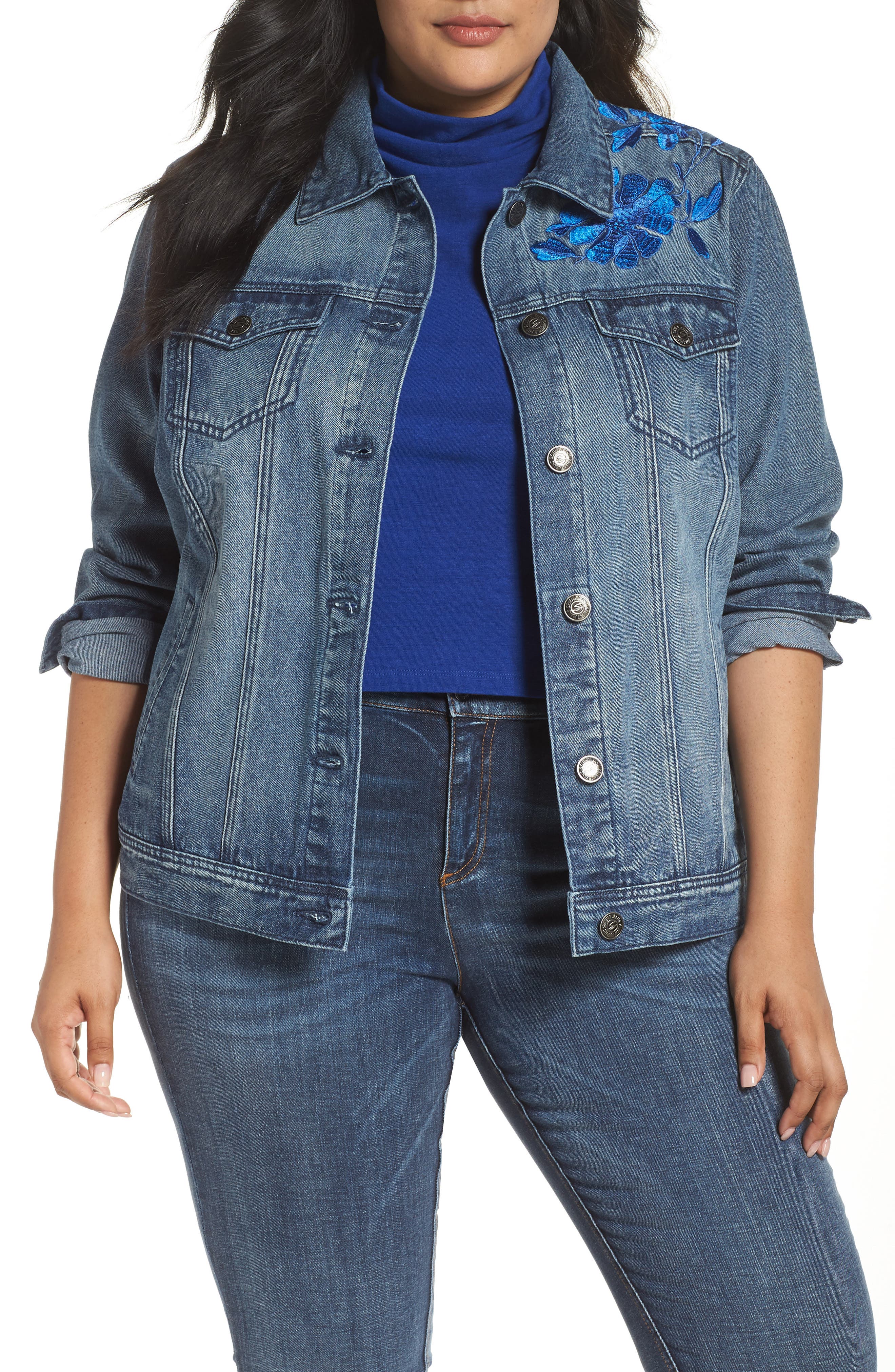 plus size embroidered denim jacket
