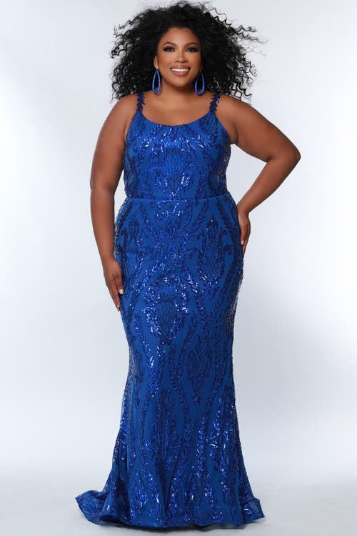 Shop Sydney's Closet Sydneys Closet Plus Size Scoop Neck Fitted Sequin Evening Gown In Royal