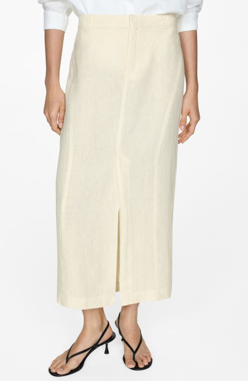 Mango Women's Slit Detail Linen Skirt In Pastel Yellow
