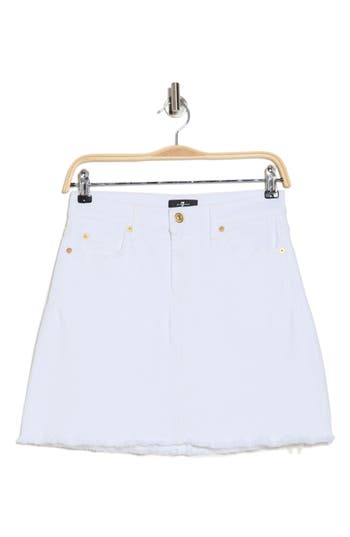 7 For All Mankind A-line Cutoff Denim Skirt In White Twill