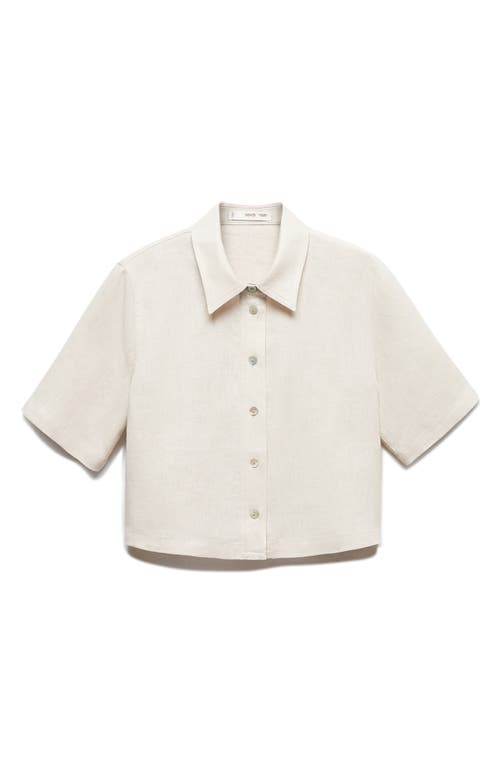 MANGO Short Sleeve Linen Button-Up Shirt Beige at Nordstrom,