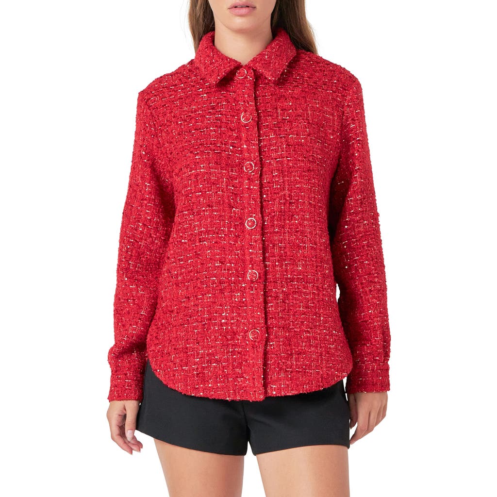 Endless Rose Tweed Shacket In Red