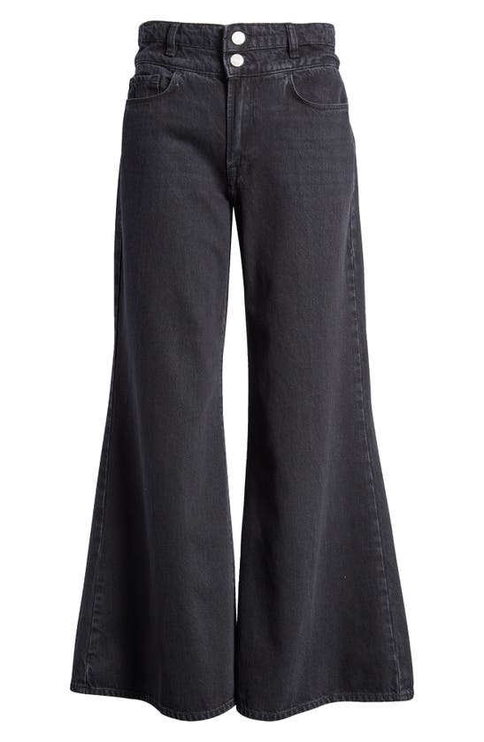 Shop Frame Le Palazzo High Waist Button Fly Crop Wide Leg Jeans In Inkblot