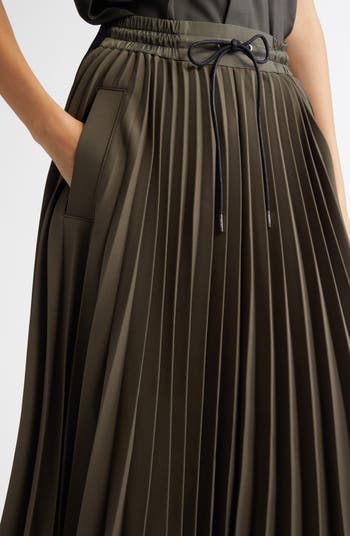 Pleated Drawstring Midi Skirt