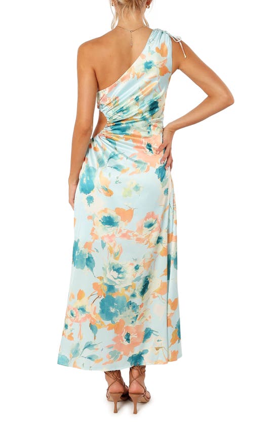 Shop Petal And Pup Petal & Pup Leighton Floral Print Asymmetric Cutout Dress In Light Blue