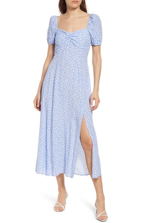 & Other Stories Floral Print Puff Sleeve Midi Dress in Blue W White Flower Aop