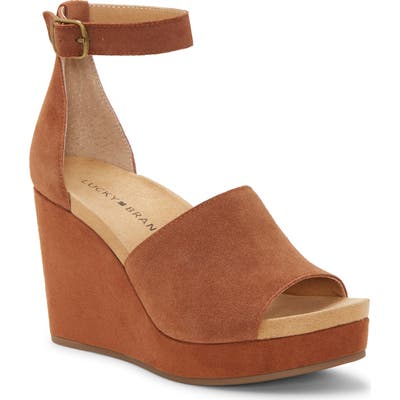Lucky Brand Yemisa Wedge Ankle Strap Sandal- Brown
