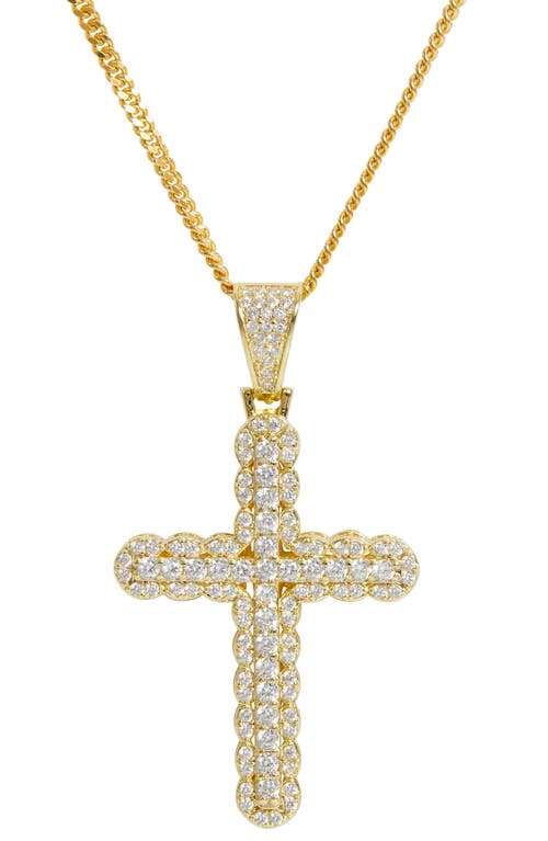 Pavé Cubic Zirconia Cross Pendant Necklace in Yellow