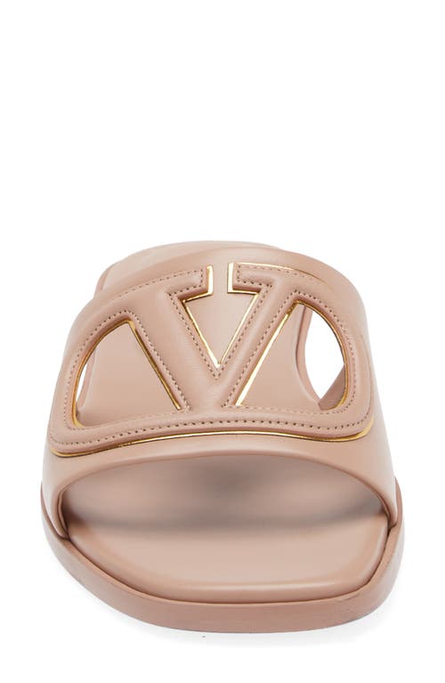 Shop Valentino Garavani Vlogo Cutout Slide Sandal In Rose Cannelle/antique Brass