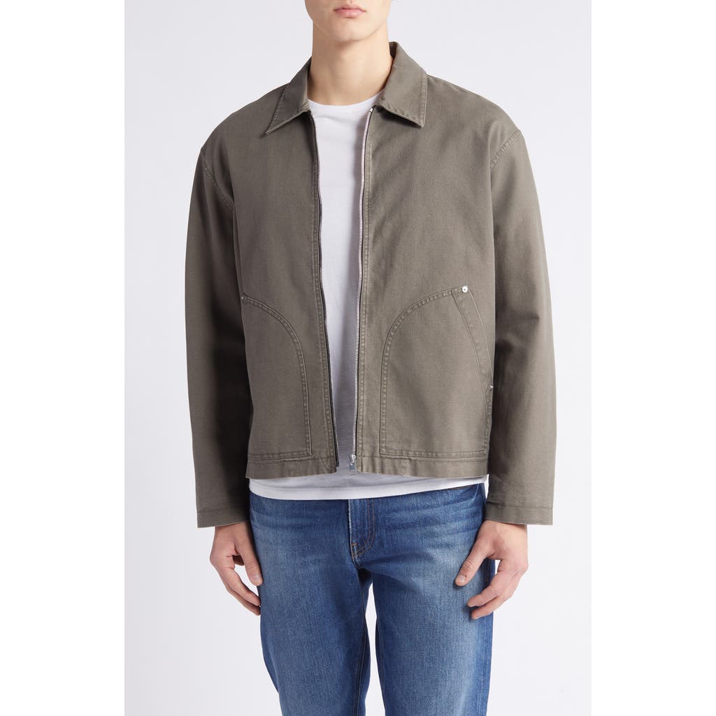 Frame Garment Washed Trucker Olive Green Cotton In Olive Green