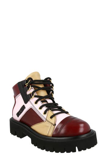 Moschino Colorblock Ankle Boots In Burgundy Multi