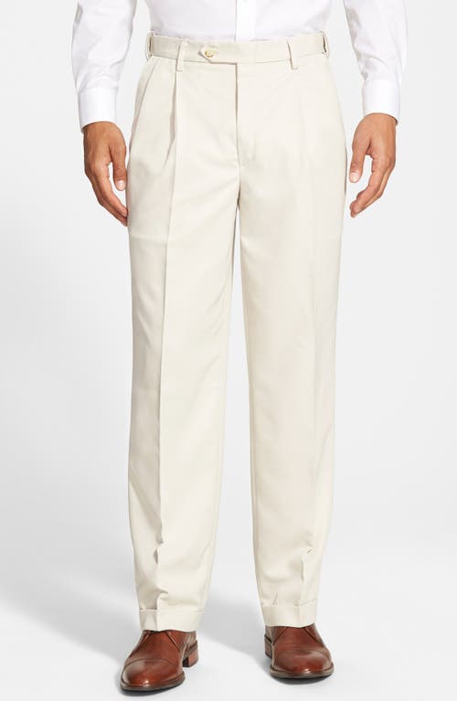 Berle Self Sizer Waist Pleated Classic Fit Microfiber Trousers Stone at Nordstrom, X Unhemmed