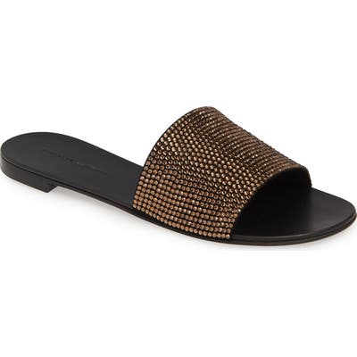 Giuseppe Zanotti Crystal Embellished Slide Sandal, Brown