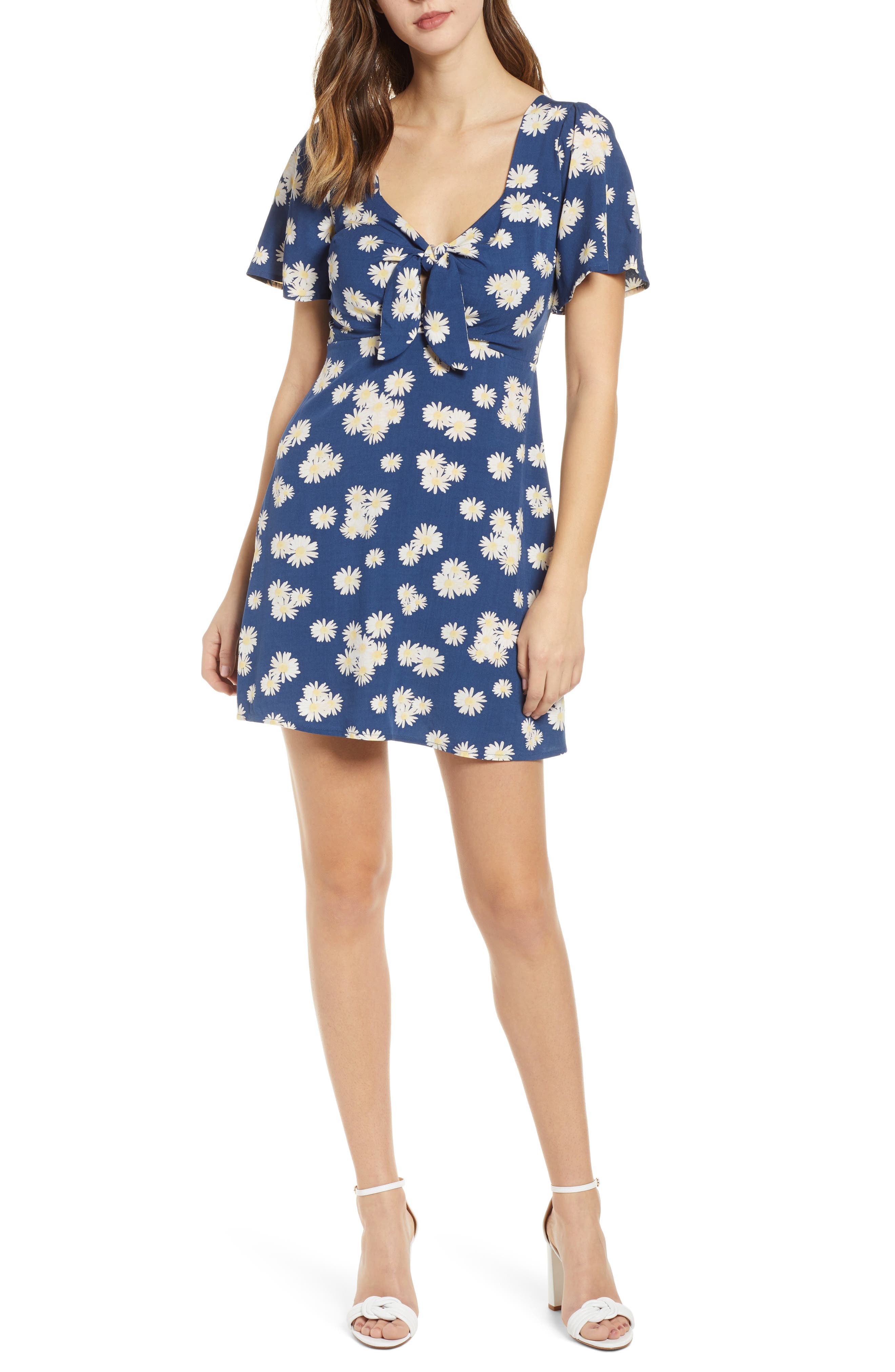 All In Favor Tie Front Minidress, Blue